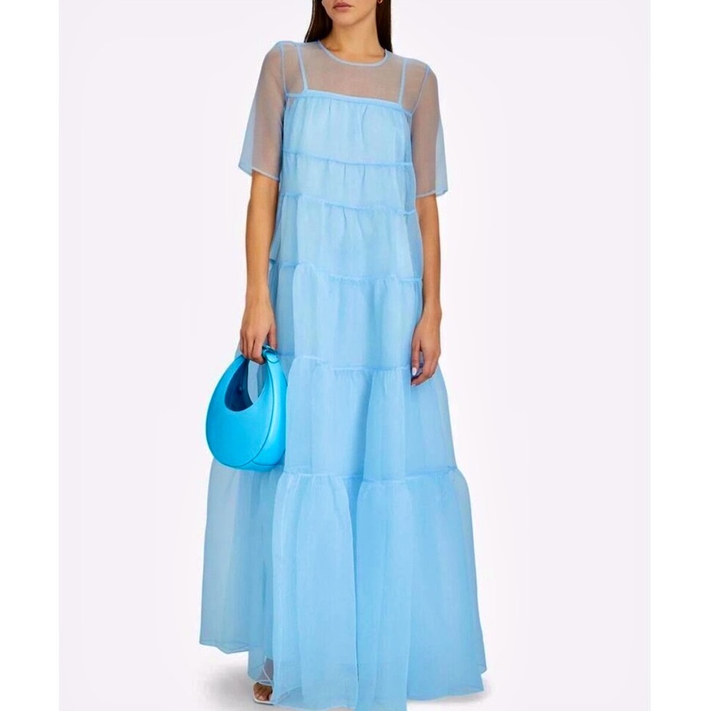 🌺🎉HP🎉🌺 NWT Staud Hyacinth Tiered Organza Maxi Dress French Blue - Picture 15 of 15
